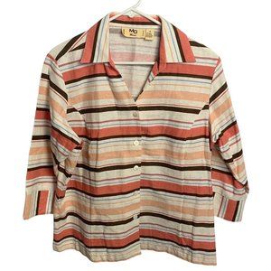 MG Women Orange  Multi  Linen Blend  1X  Striped Shirt Blouse Work Casual